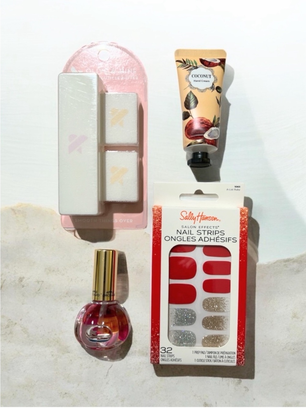 Sally Hansen Red Gold Nail Care Set Bundle, Nail Strips Cuticle Oil Lotion